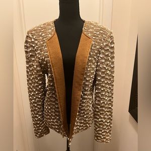 St John bronze blazer with white tweed accent. Size 14. Excellent condition!